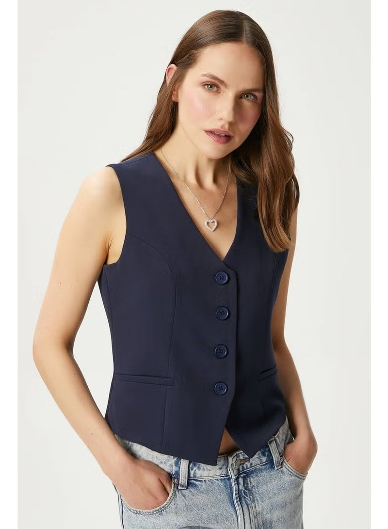 Ritnice Women's Style Navy Blue Lined Woven Vest - Image 3